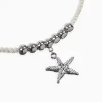 Кулон на жгуте текстильном "Морская звезда", цвет бело-серебристый