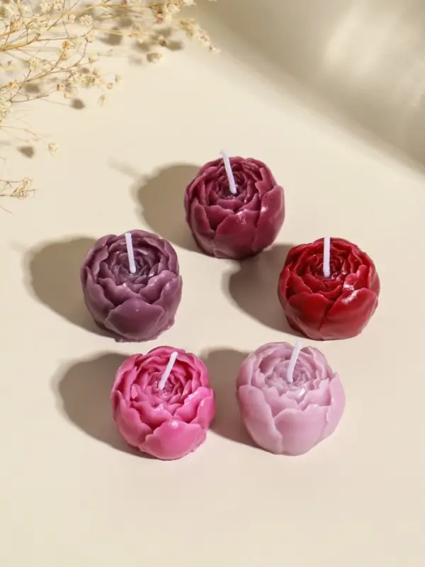 Набор свечей декоративных "Пионы" 5 шт 3,5х3,5х2,5 см розово-фиолетовые 6,5х22,5х3,5 см