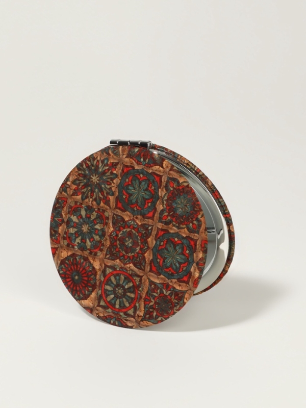 Зеркало складное &laquo;Орнамент&raquo;, d = 7,2 см, с увеличением, цвет коричневый/оранжевый