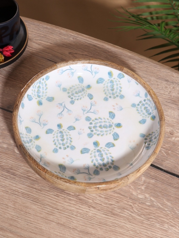 Блюдо "Черепаха и цветы" дерево манго 25х25х4,5 см