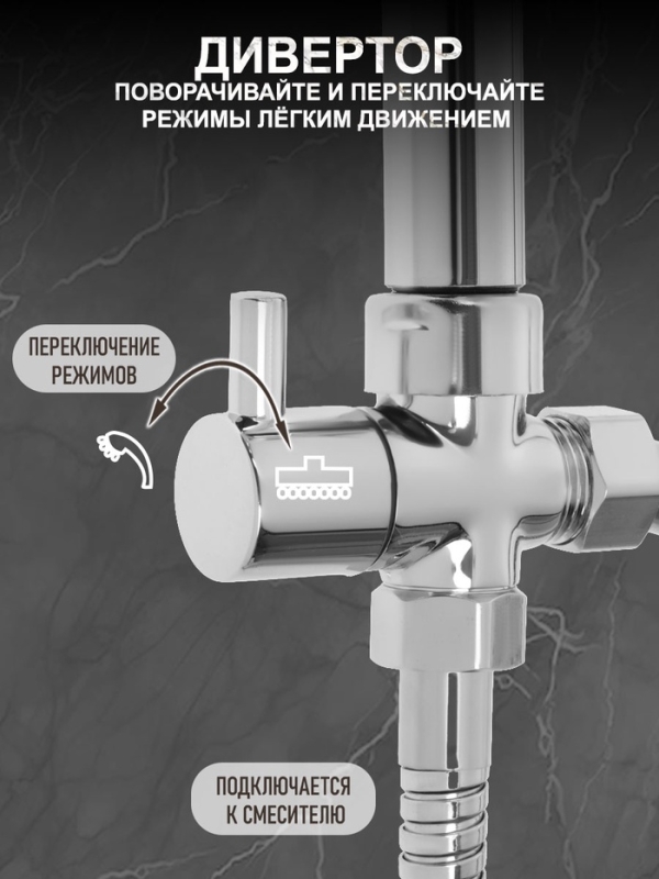 Душевая система ZEIN Z4312, тропич и ручная лейка 3 режима, шланги, стойка, мыльница, хром Душевая система ZEIN Z4312, тропич и ручная лейка 3 режима, шланги, стойка, мыльница, хром