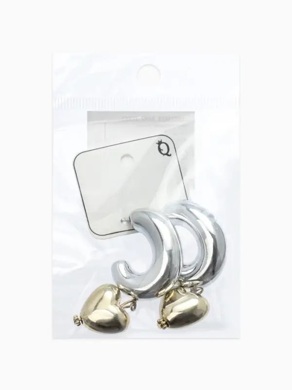 Серьги &laquo;Новый стиль. Сердечки&raquo;, d=3 см, цвет серебристо-золотистый