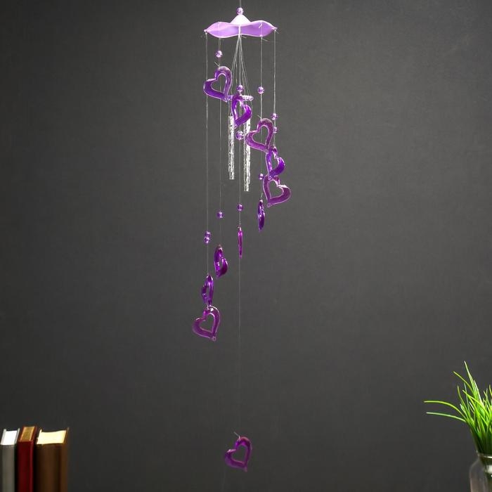 Музыка ветра пластик "Сердце" 4 трубочки 11 фигурок  50 см