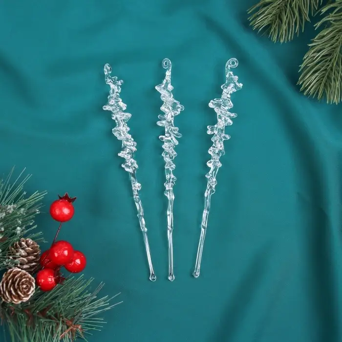Набор ёлочных игрушек 4 шт. &laquo;Зимнее волшебство. Сосулька с капелькам&raquo; пластик, 14.5&times;1 см, прозрачный