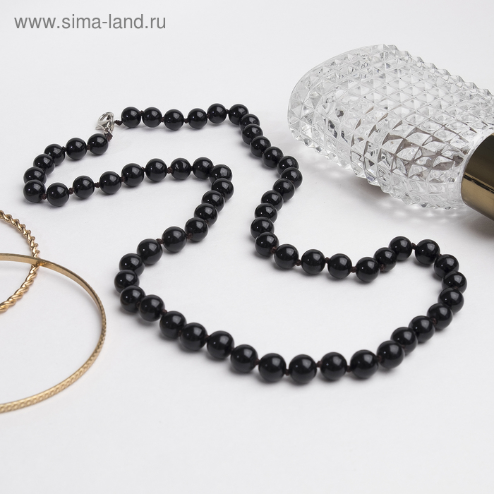 Бусы шар №8 через узел &laquo;Агат чёрный&raquo;, 60 см