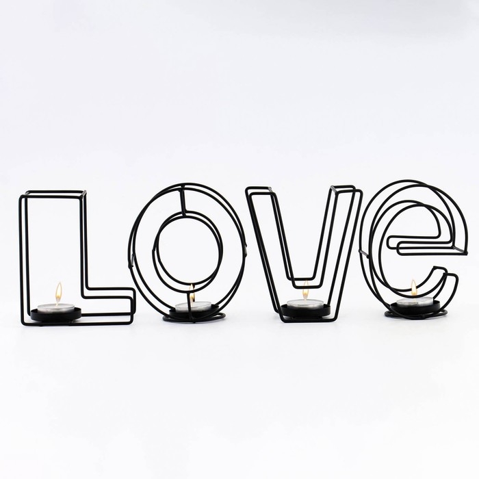 Подсвечник металлический настольный Подсвечник металлический настольный "Love", 13.5 х 42 см, чёрный