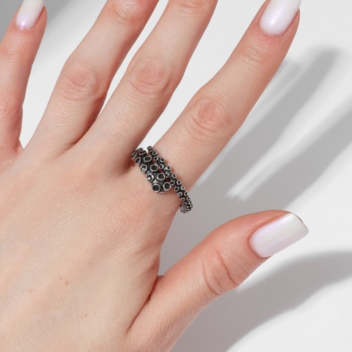 Кольцо &laquo;Щупальца&raquo;, цвет чернёное серебро, безразмерное