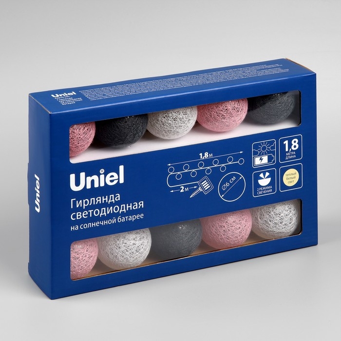 Садовая гирлянда на солнечной батарее &laquo;Клубки&raquo; Uniel, IP44, 1,8 м, теплый белый