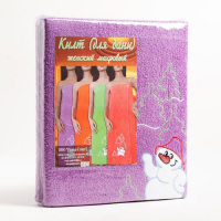 Килт женский для бани и сауны, цвет сиреневый вышивка Снеговик, размер 80х150&plusmn;2 см, махра 300г/м 100% хлопок