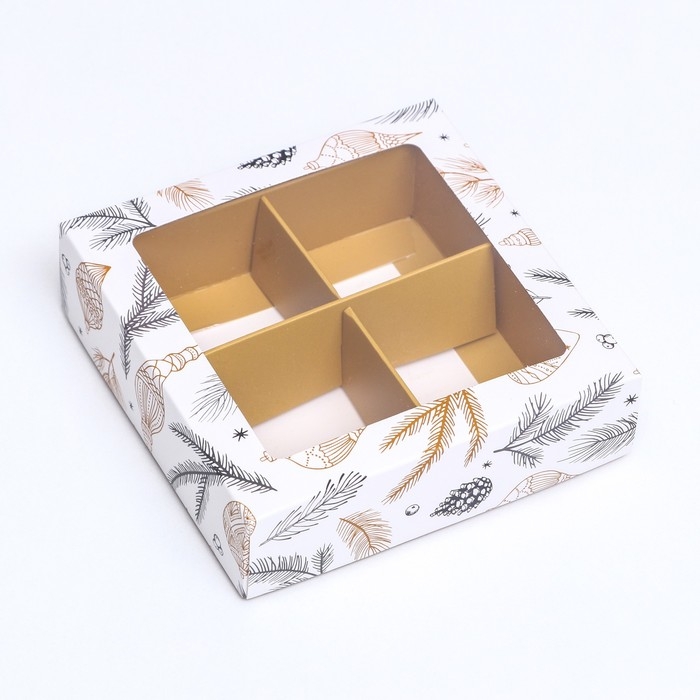 Новый год. Коробка под 4 конфеты, 12,6 х 12,6 х 3,5 Новый год. Коробка под 4 конфеты, 12,6 х 12,6 х 3,5 "Новогодние игрушки" , кондитерская упаковка