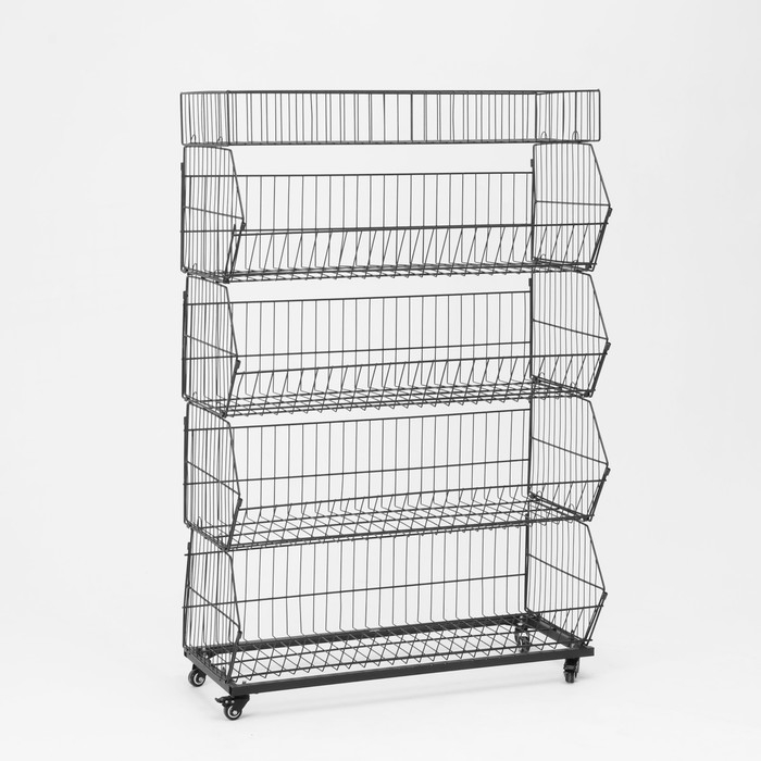 Накопитель разборный на колесах, 5 корзин с разделителями, 90&times;42&times;135 см, цвет чёрный