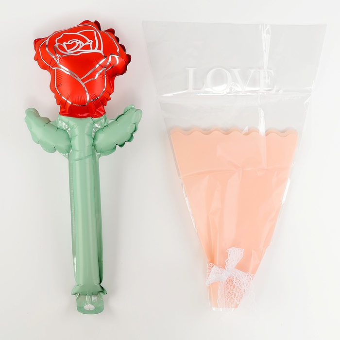 Шар фольгированный 12" &laquo;Красная роза на палочке&raquo;, мини букет
