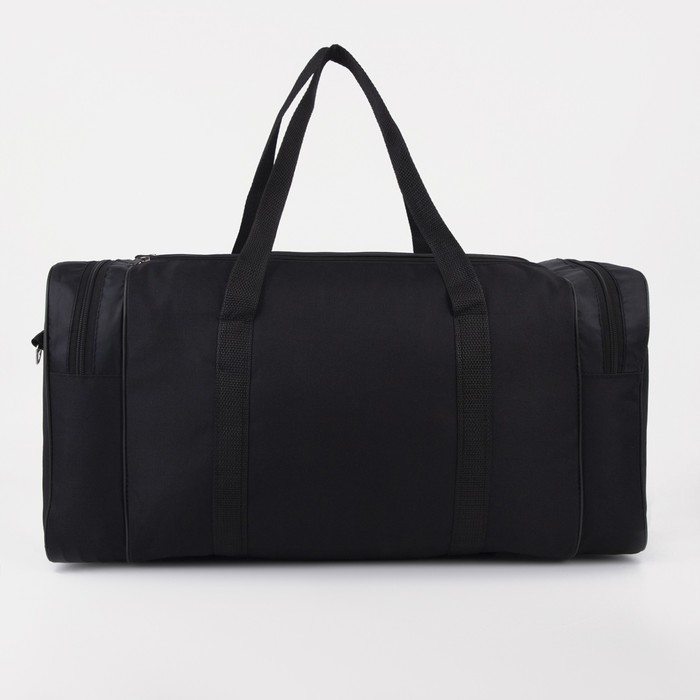 Сумка спортивная мужская на молнии, 3 наружных кармана, длинный ремень, большой размер, цвет чёрный