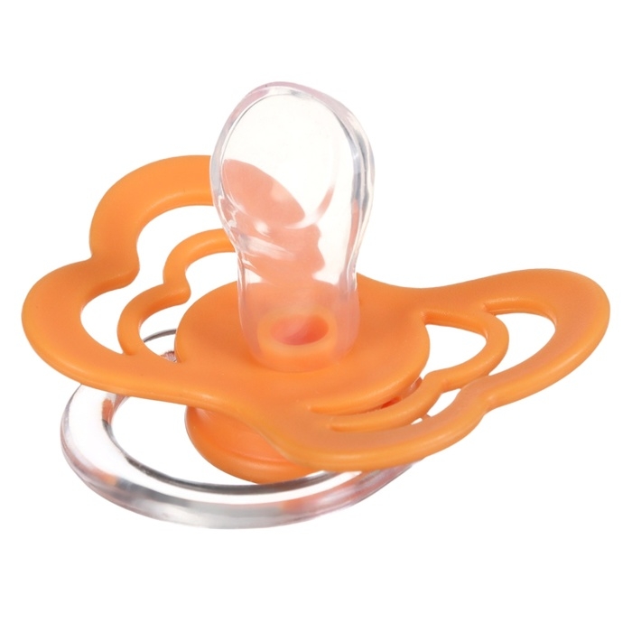 Соска - пустышка ортодонтическая, силикон, +6 мес., с держателем цвет оранжевый