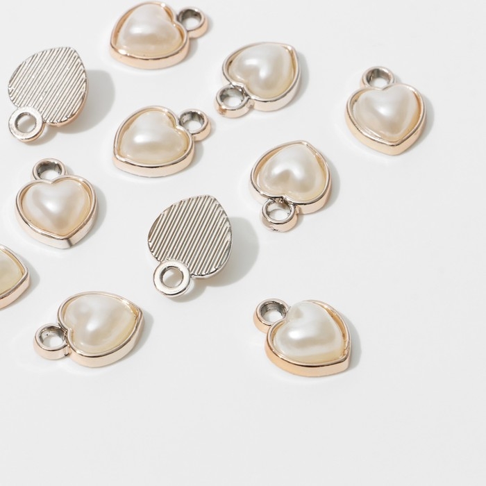 Концевик-подвеска &laquo;Жемчуг&raquo; сердце 1,7&times;1,4&times;0,7 см, (набор10 шт.), цвет белый в золоте