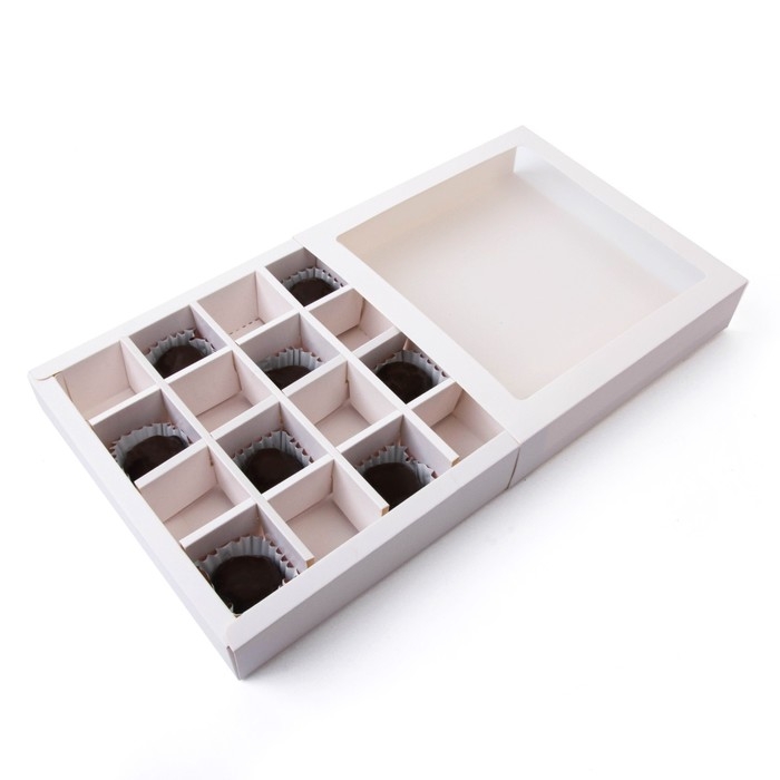 Коробка для 16 конфет, белая 17,7 х 17,7 х 3,8 см. Кондитерская упаковка Коробка для 16 конфет, белая 17,7 х 17,7 х 3,8 см. Кондитерская упаковка