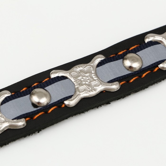 Ошейник кожаный светоотражающий на синтепоне бабочка, 45 х 2 см, ОШ 25-35 см, чёрный