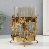 Подсвечник металл, стекло на 1 свечу "Веточки с шариками" d=10 см золото 14х17 см