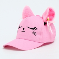 Кепка детская для девочки &laquo;Китти&raquo;, с ушками, цвет розовый, р-р 52-54, 5-7 лет