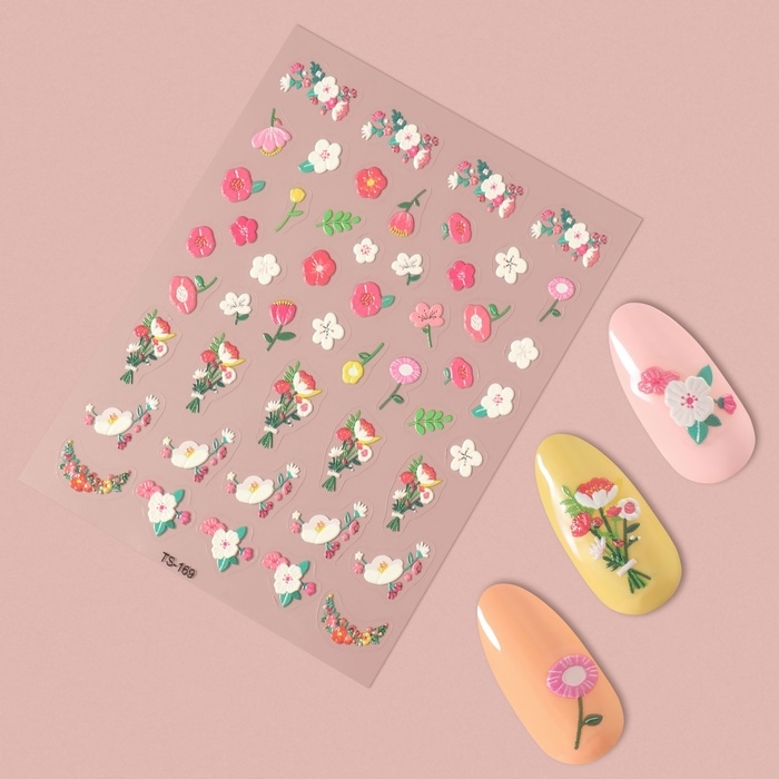 Наклейки для ногтей &laquo;Полевые цветы&raquo;, объёмные, разноцветные