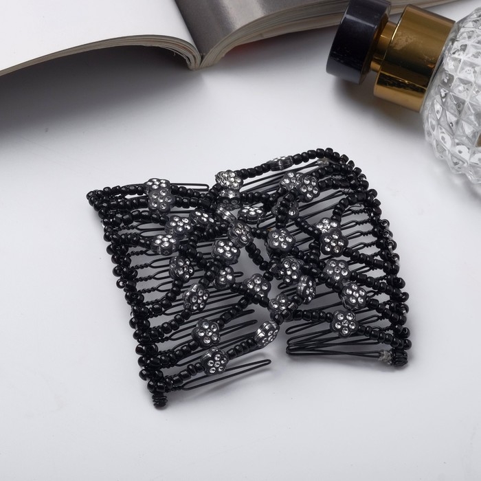 Зажим для волос &laquo;Сетка&raquo;, цветочки, 9 см, серебристо-чёрный