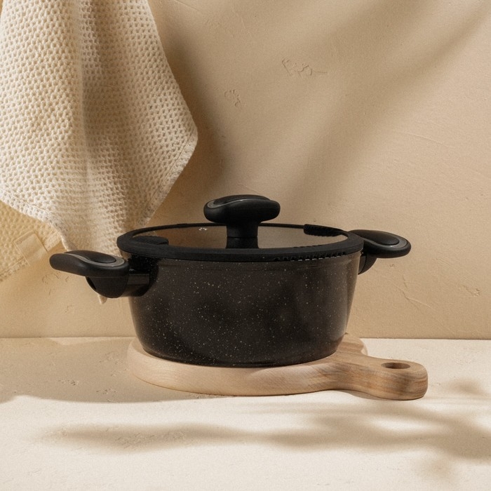 Кастрюля алюминиевая с антипригарным покрытием SL Home, d=20 см, h=8,8 см, индукция, цвет чёрный Кастрюля алюминиевая с антипригарным покрытием SL Home, d=20 см, h=8,8 см, индукция, цвет чёрный