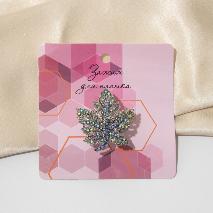 Кольцо для платка &laquo;Лист&raquo;, цвет радужно-синий в серебре