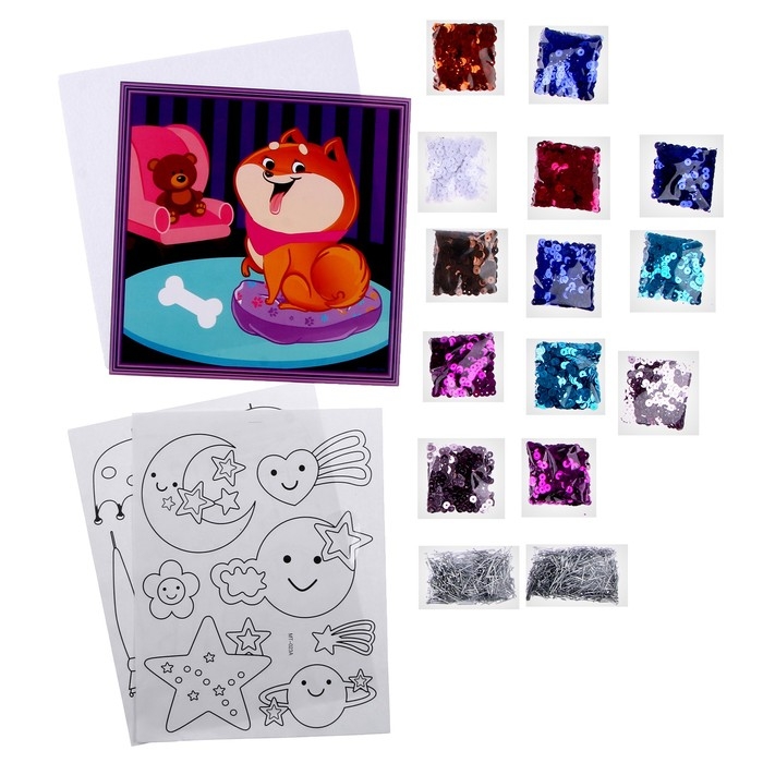 Аппликация пайетками для детей и раскраска - наклейки &laquo;Улыбки&raquo;, набор для творчества