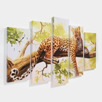 Часы настенные, модульные, серия: Животный мир, "Леопард", 80х140  см