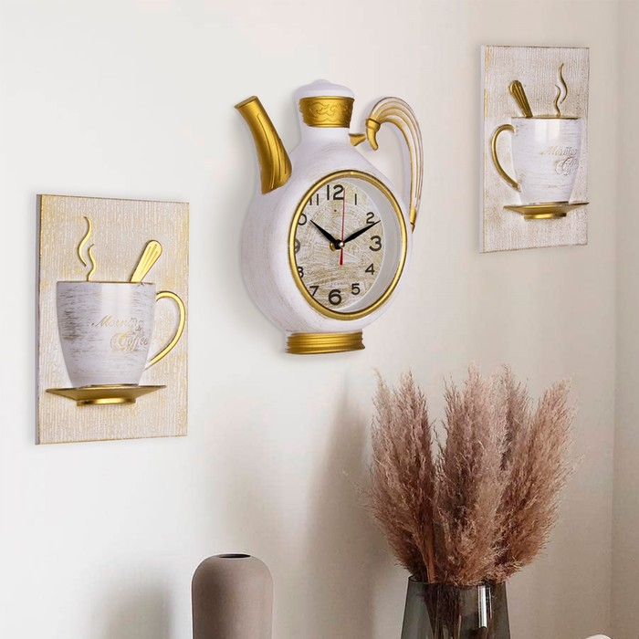 Часы настенные интерьерные для кухни Часы настенные интерьерные для кухни "Сангино", бесшумные, 26.5 х 24 см, d-13 см, белые, АА