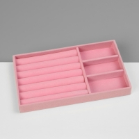 Подставка для украшения 3 ячейки и 6 полос для колец, флок, 21×12,3×2,5 см, цвет розовый Подставка для украшения 3 ячейки и 6 полос для колец, флок, 21×12,3×2,5 см, цвет розовый