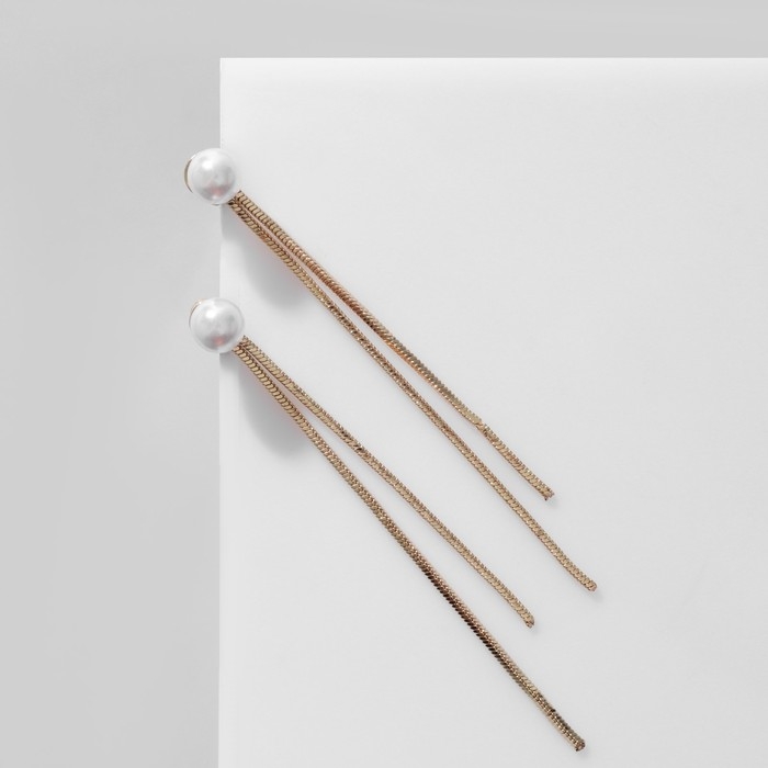 Серьги с жемчугом &laquo;Цепочки&raquo; бусина, цвет белый в золоте