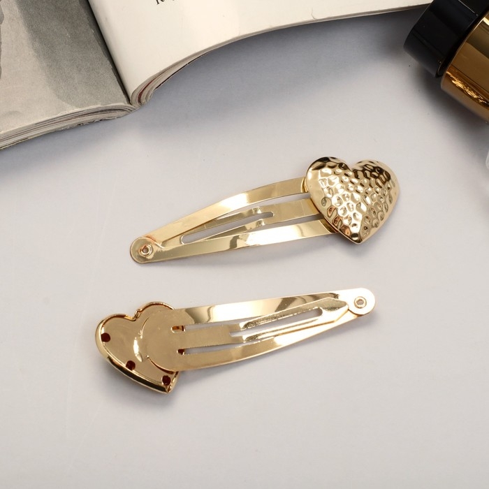 Невидимка для волос "Аманда" (набор 2 шт) сердце, 6,5 см, золото