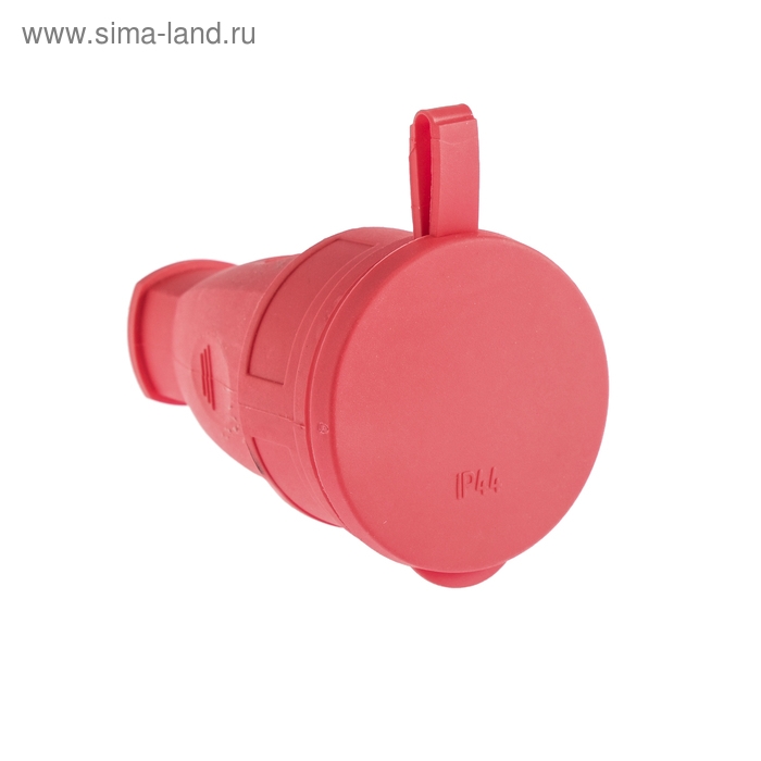 Розетка переносная 16-005, 16 А, 250 В, IP44, с з/к, с заглушкой, каучук, красная