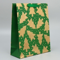 Пакет подарочный новогодний &laquo;Елочки&raquo; 32 х 26 х 10 см, Новый год