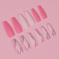 Накладные ногти «Розовое настроение», 12 шт, с клеевыми пластинами, форма балерина, разноцветные Накладные ногти «Розовое настроение», 12 шт, с клеевыми пластинами, форма балерина, разноцветные