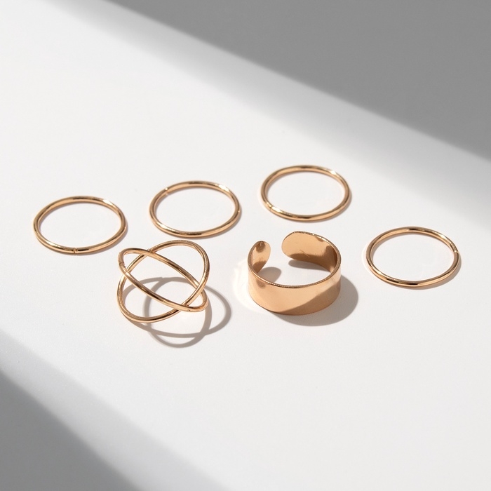 Набор колец 6 штук «Тренд» линия, цвет золото, размер 17 Набор колец 6 штук «Тренд» линия, цвет золото, размер 17