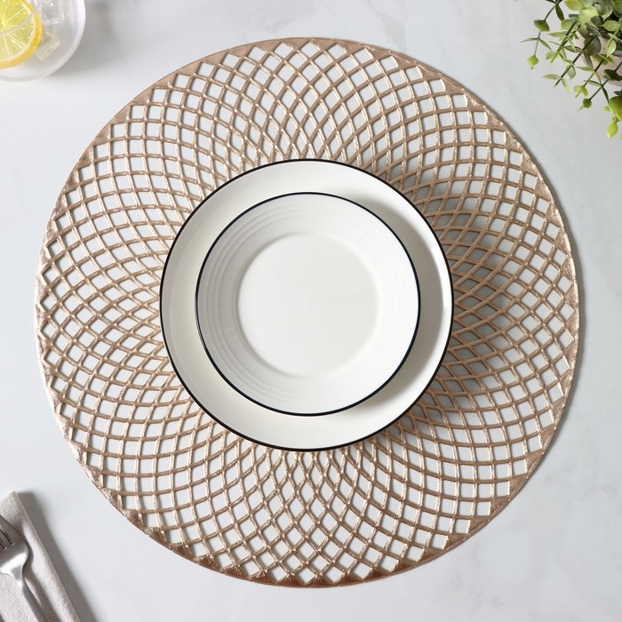 Набор салфеток сервировочных на стол Доляна &laquo;Вира&raquo;, 4 шт, d=38 см, цвет золотой