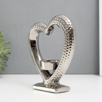 Подсвечник керамика на 1 свечу "Сердце на подставке" d=4 см серебро 17х5,5х19,5 см