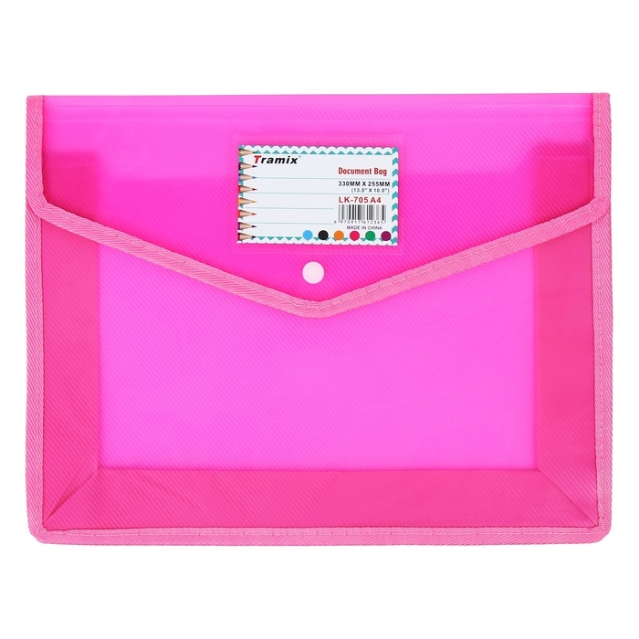 Папка-конверт на кнопке А4, 500 мкр, с расширением, горизонтальная, карман для визиток, МИКС