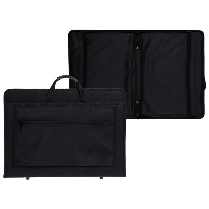 Папка для чертежей и рисунков для художников А3, 470 х 350 х 40 мм, с ручками, каркасная, текстильная, Папка для чертежей и рисунков для художников А3, 470 х 350 х 40 мм, с ручками, каркасная, текстильная, "Вдохновение" 1B31, карман, чёрная