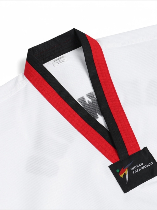Добок (кимоно) для Тхэквондо, белый, черно-красный ворот, детский, размер 120