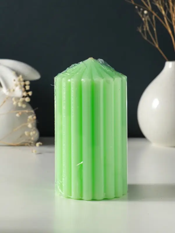 Свеча-цилиндр 7х14 см, 370 гр, рифлёная, мята