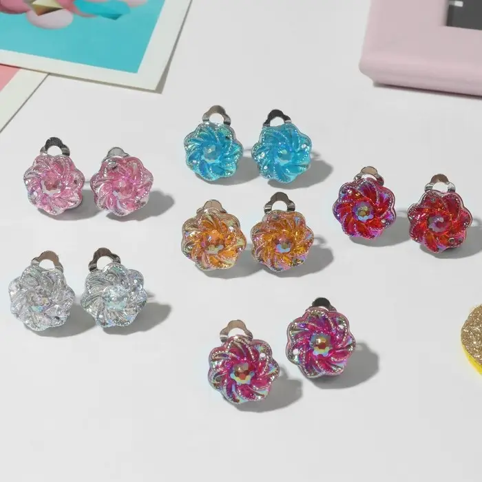 Серьги клипсы детские Выбражулька &laquo;Блестящие цветы&raquo;, миксы