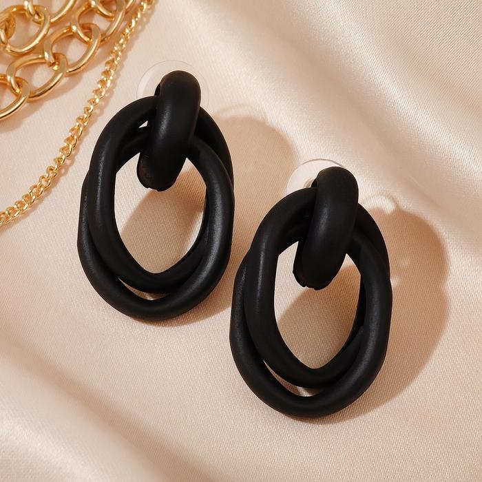 Серьги металл &laquo;Боттега&raquo; два овала, цвет чёрный