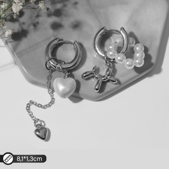 Серьги со съёмным элементом &laquo;Трансформер&raquo; собачка, цвет белый в серебре