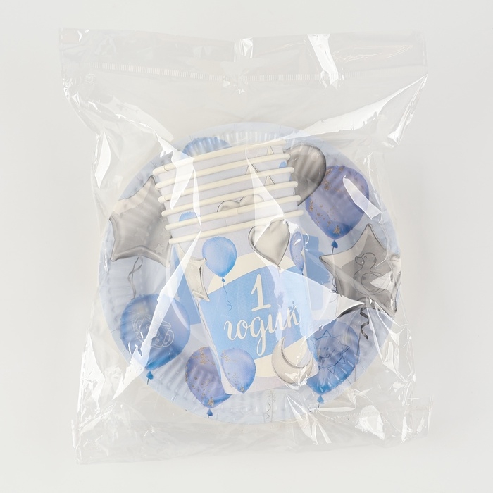 Набор бумажной посуды одноразовый &laquo;1 годик, мальчик&raquo;: 6 стаканов, 6 тарелок