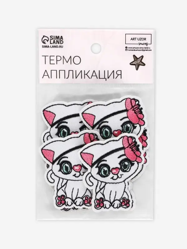 Термоаппликация &laquo;Кошка с цветком&raquo;, 5&times;5.7 см, розовая