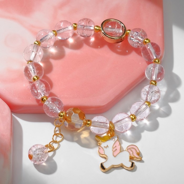 Браслет детский Браслет детский "Выбражулька" единорог, цвет розовый в золоте