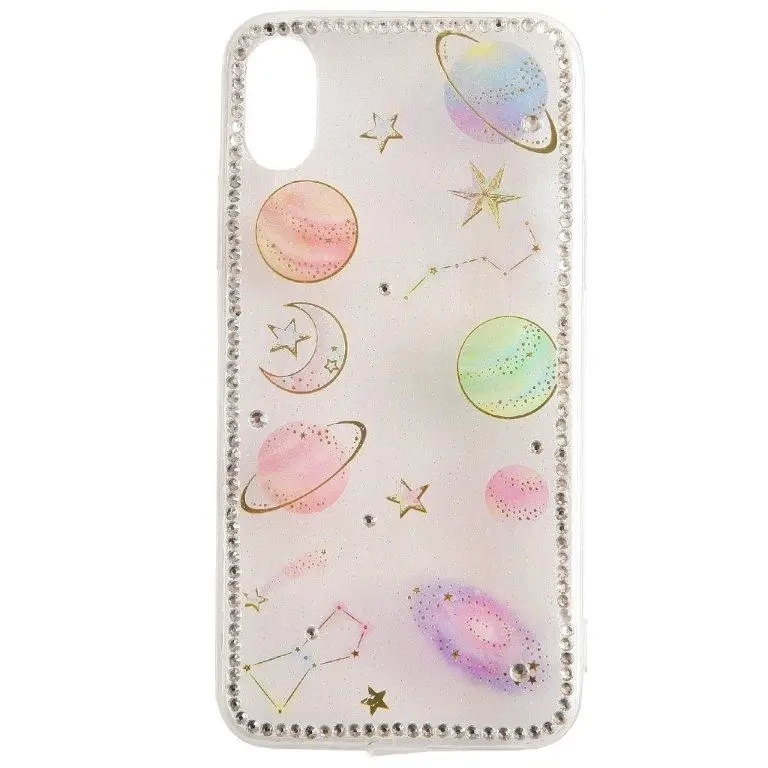 Чехол iPh XS планеты и со стразами по краям